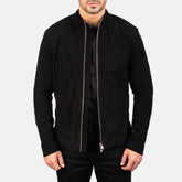 Charcoal Biker Jacket In Black Suede