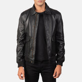 Coffmen A2 Leather Bomber Jacket In Black