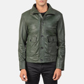 Columbus Leather Bomber Jacket In Green