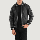 Cooper Leather Varsity Jacket In Black
