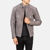 Damian Suede Biker Jacket In Grey