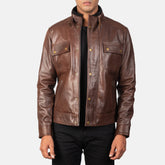 Darren Leather Biker Jacket In Brown