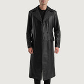 Delmar Double Breasted Leather Coat In Black