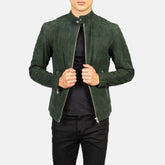 Fernando Quilted Suede Biker Jacket In Green