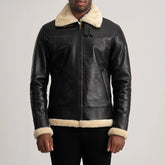 Francis B-3 Leather Bomber Jacket In Black & Cream