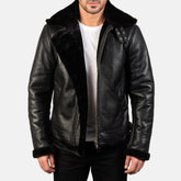 Francis B-3 Leather Bomber Jacket In Black