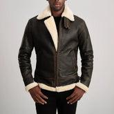 Francis B-3 Leather Bomber Jacket In Brown & Cream