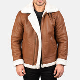 B-3 Brown White Premium Leather Aviator Jacket