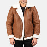 Francis B-3 Leather Bomber Jacket In Brown