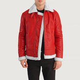 Francis B-3 Leather Bomber Jacket In Red