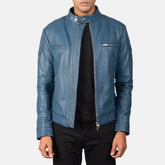 Gatsby Biker Jacket Made From Blue Leather
