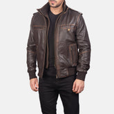 Glen Street Leather Bomber Jacket In Brown