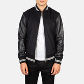 Harrison Hybrid Varsity Jacket In Black