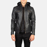Gravestone Black Hooded Leather Biker Jacket