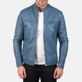 Ionic Biker Jacket Made From Blue Leather