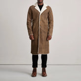 Kolby Distressed Brown Leather Shearling Coat