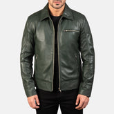Lavendard Biker Jacket Made From Green Leather
