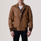 Lester Leather Bomber Jacket In Tan