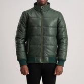 Lucas Puffer Bomber Jacket Made From Green Leather