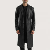 Mateo Single Breasted Leather Coat In Black