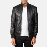 Moda Leather Bomber Jacket In Black