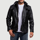 Moulder Hooded Leather Jacket In Black