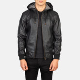 Nintenzo Drift Hooded Black Leather Bomber Jacket
