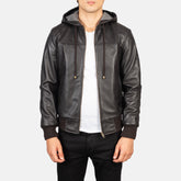 Nintenzo Drift Hooded Brown Leather Bomber Jacket