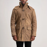 Nolan Distressed Leather Duffle Coat In Brown