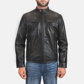 Rustic Leather Biker Jacket In Black