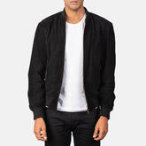 Shane Suede Bomber Jacket In Black