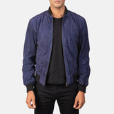 Shane Suede Bomber Jacket In Blue