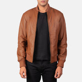 Shane Leather Bomber Jacket In Brown