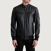 Sven Leather Bomber Jacket In Black