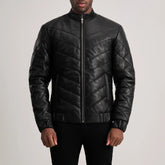 Travis Leather Puffer Jacket In Black