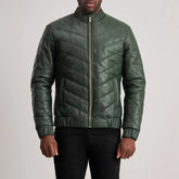 Travis Leather Puffer Jacket In Green