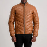 Travis Leather Puffer Jacket In Tan