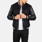 Vaxton Striped Hybrid Varsity Jacket In Black