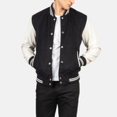 Vaxton Hybrid Varsity Jacket In Black & White