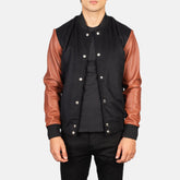 Vaxton Hybrid Varsity Jacket In Brown & Black