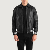 Walton Leather Varsity Jacket In Black