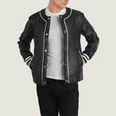 Willis Leather Varsity Jacket In Black