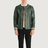 Willis Leather Varsity Jacket In Green