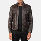 Youngster Leather Biker Jacket In Brown