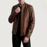 Zen Distressed Leather Biker Jacket In Brown