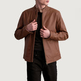 Zen Matte Leather Biker Jacket In Brown
