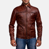 Abstract Prime Maroon Leather Jacket