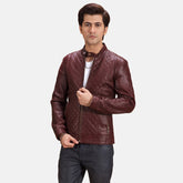 Rumano Jae Leather Biker Jacket In Maroon