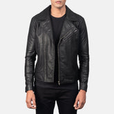 Danny Quilted Leather Biker Jacket In Black