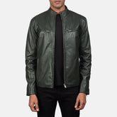 Outland Edge Green Vintage Leather Moto Jacket